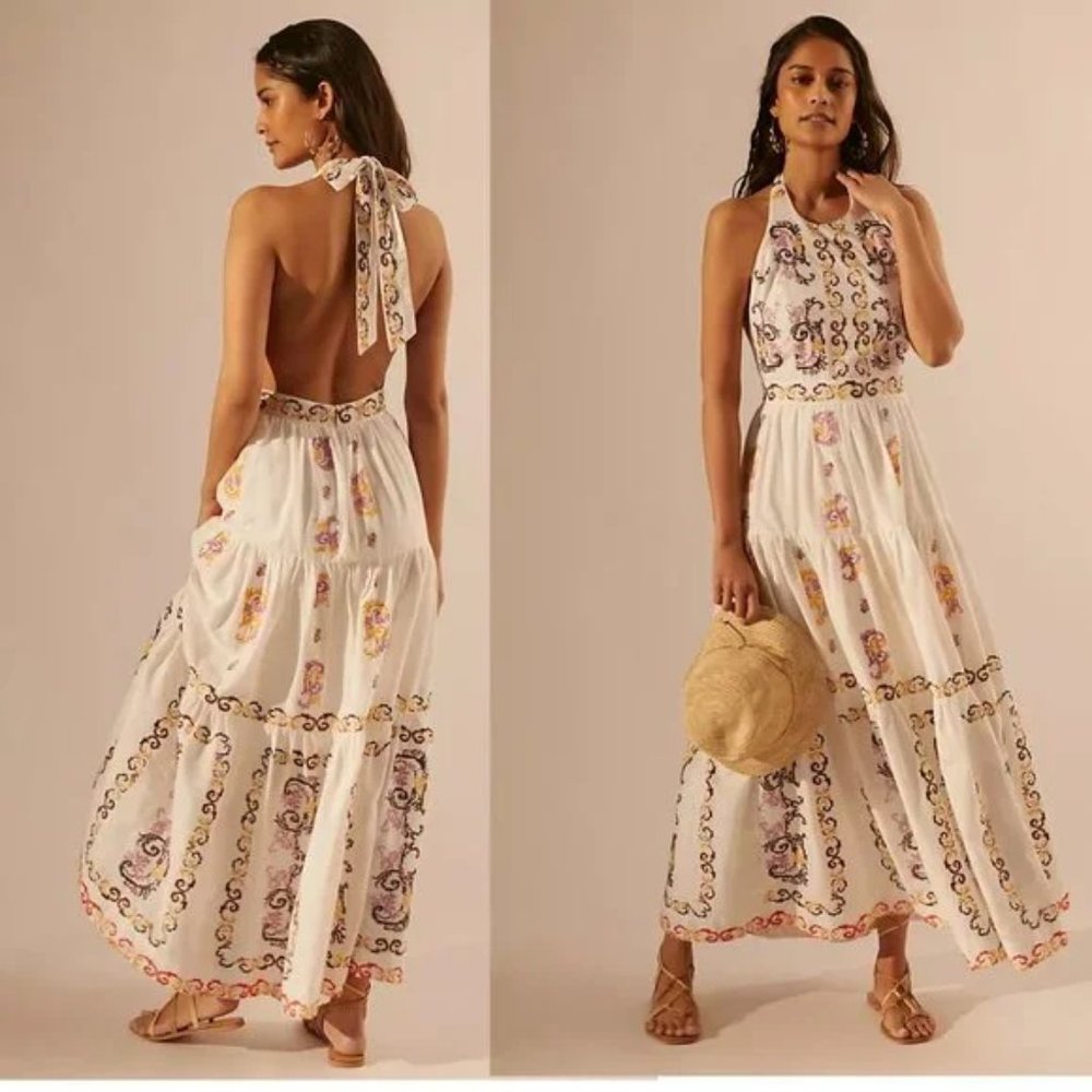 Anthropologie Medallion Halter Maxi Dress